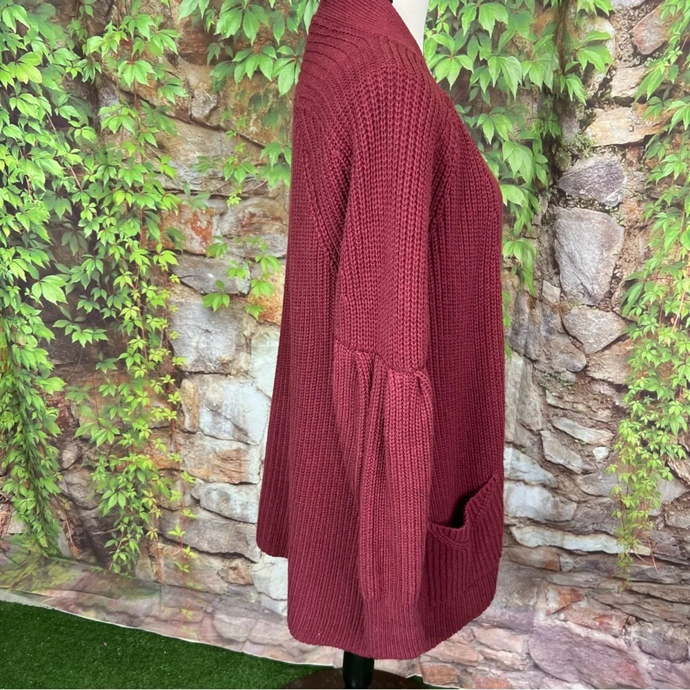 KNITTED & KNOTTED Cranberry Ribbed Open Cardigan, S - Picture 7 of 11